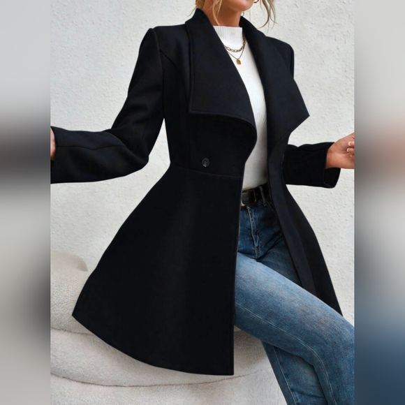 Collared Neck Button Up Long Sleeve Coat - Picture 2 of 8